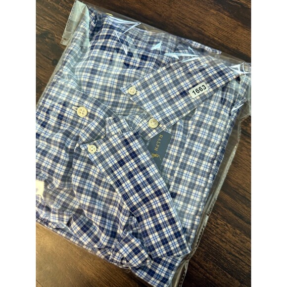 Polo Ralph Lauren 3XLT Plaid Cotton Long Sleeve Button Down Shirt Blue Pony - Picture 10 of 10